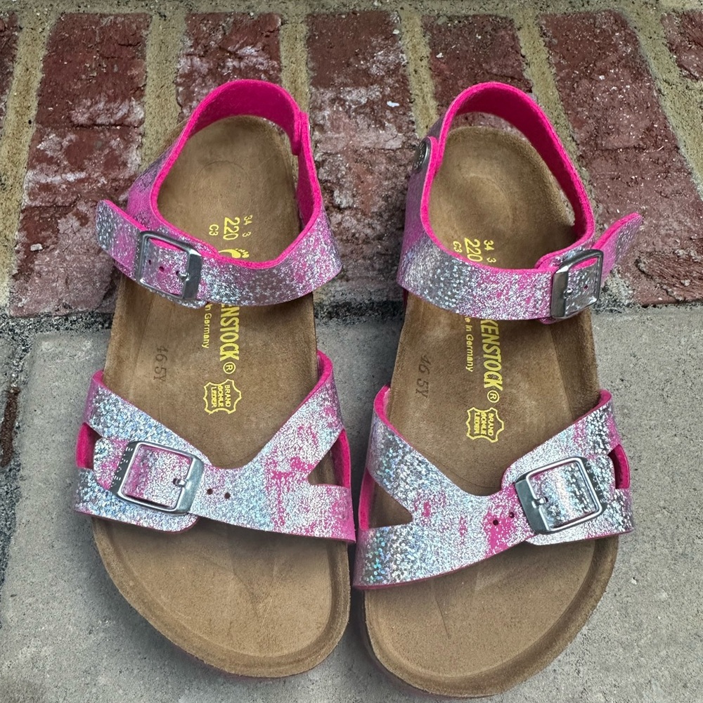 New Birkenstock Girls Rio Sandals Narrow Stardust Pink 3–3.5